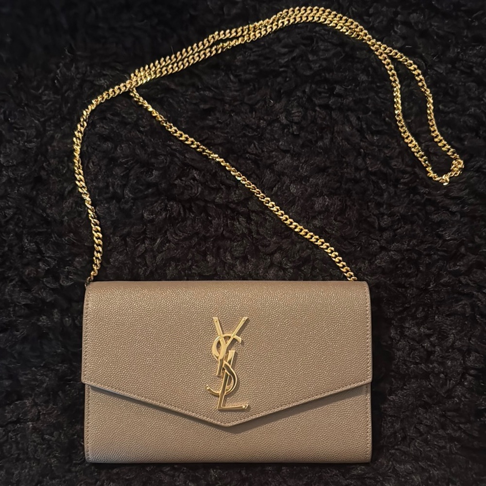YSL Tan Crossbody Bag with Gold Chain
